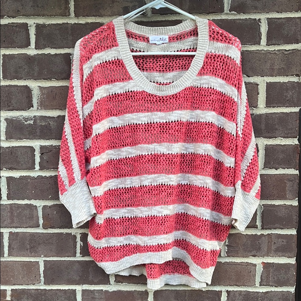 Shrinking violet Lightweight Coral and Cream Striped Knit Sweater